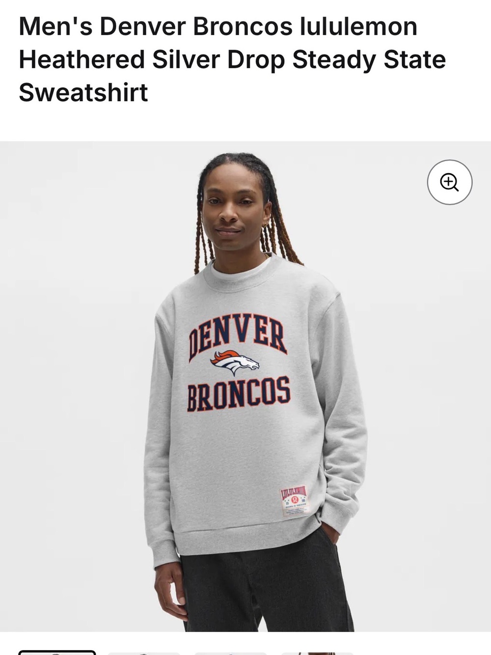 New!! lululemon athletica Men's Denver Broncos Heathered Silver Sweatshirt